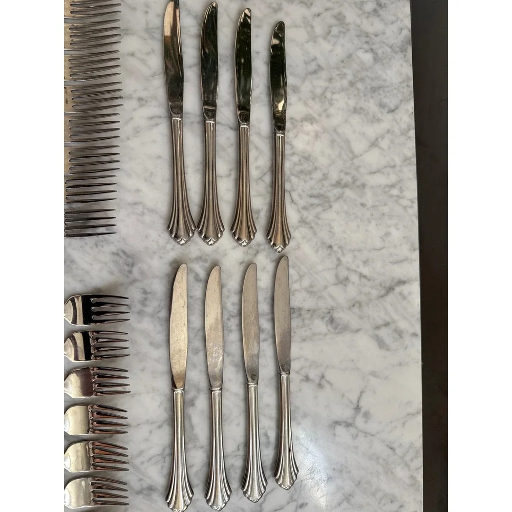 Oneida Bancroft Stainless Steel Flatware Set 39pc Service for 8 USA Art Deco EUC
